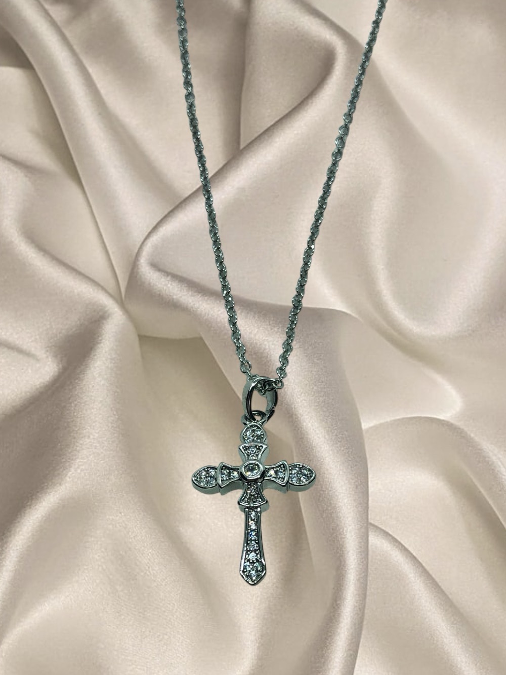 Sparkling Silver tone Cross Pendant Necklace - Women's Jewelry cubic zirconia